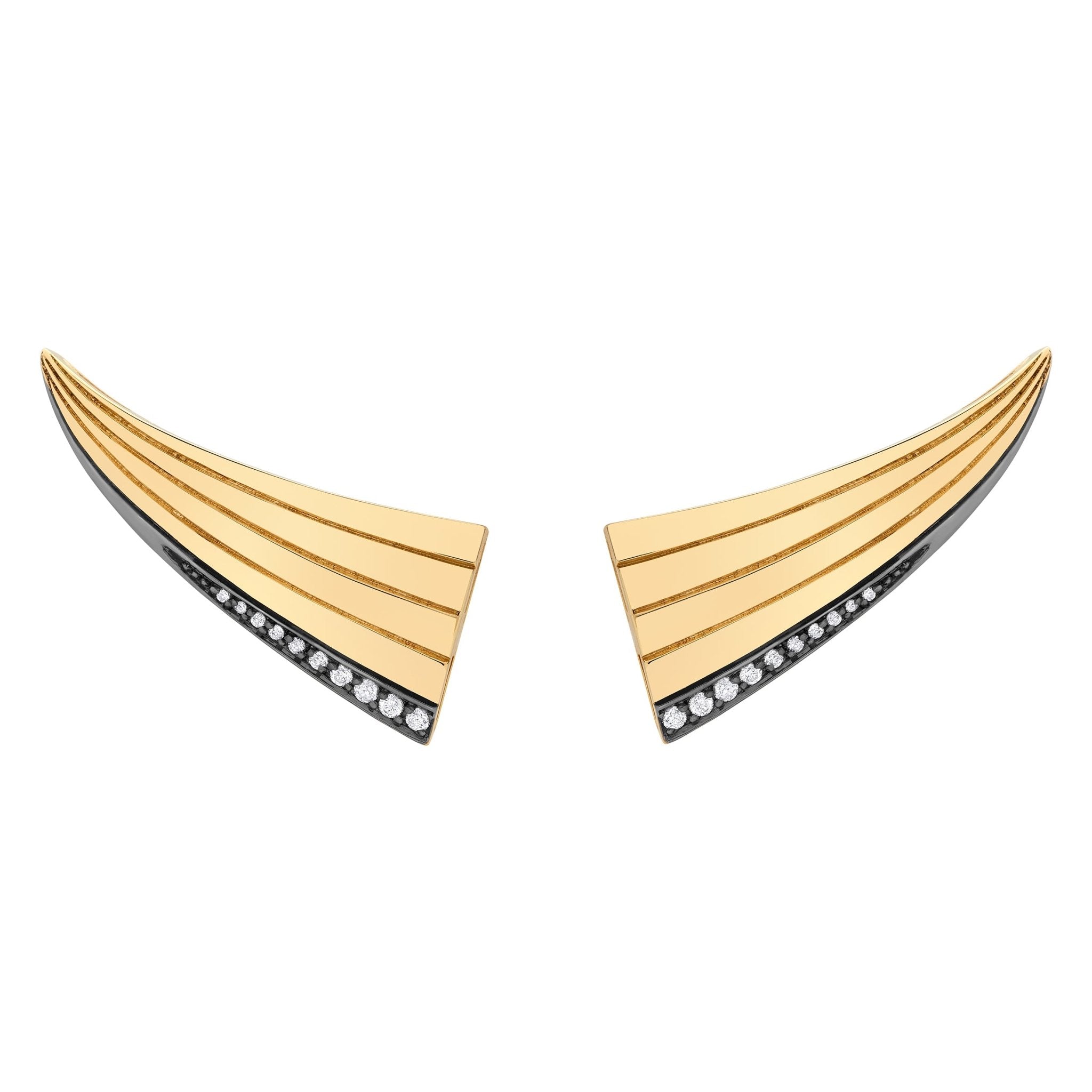Brinco Ear Cuff Deco 2019 | Ouro Amarelo 18K com ródio negro E Diamantes - Jack Vartanian - Ear Cuffs