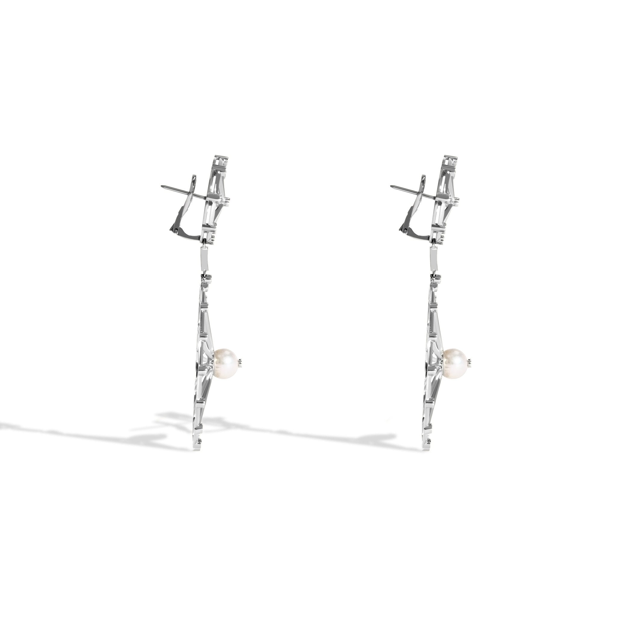 BRINCO SHINE DUPLO | OURO BRANCO 18K COM PÉROLA E DIAMANTES - Jack Vartanian - Cravejados