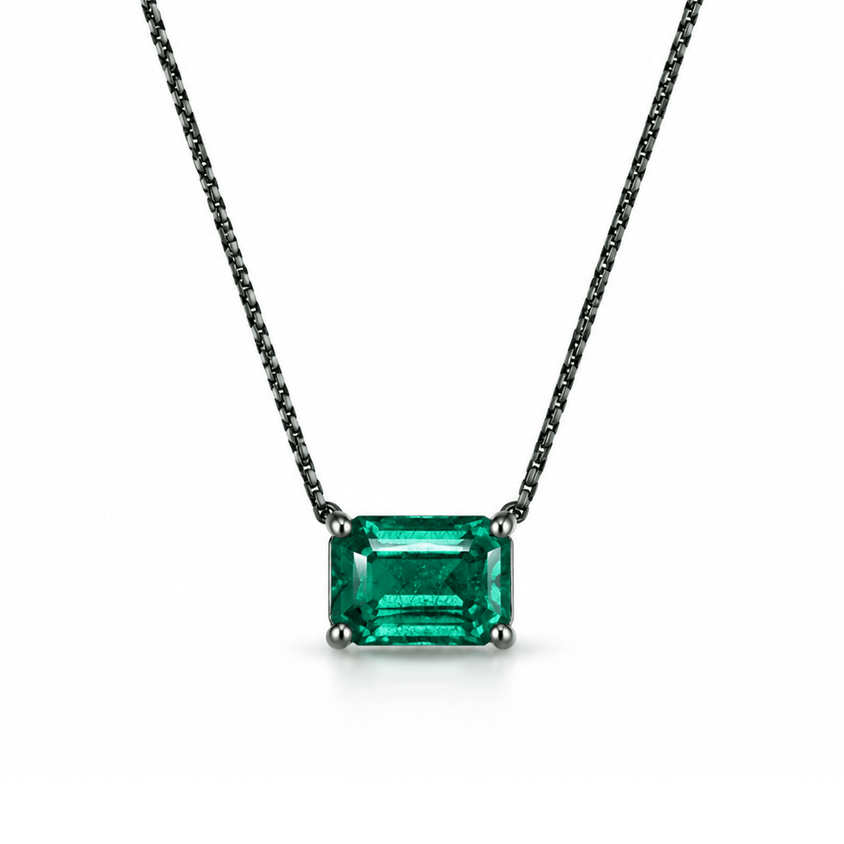 Colar Especial Solitário | Ouro Branco 18K com Ródio Negro e Esmeralda - Jack Vartanian - Alta Joalheria