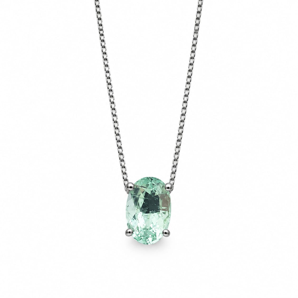 Colar Especial Solitário Oval | Ouro Branco 18K com Ródio Negro e Esmeralda