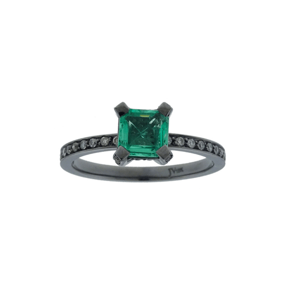 Anel Mães 2013 | Ouro Branco 18K Com Ródio Negro, Diamante E Esmeralda - Jack Vartanian - Solitarios