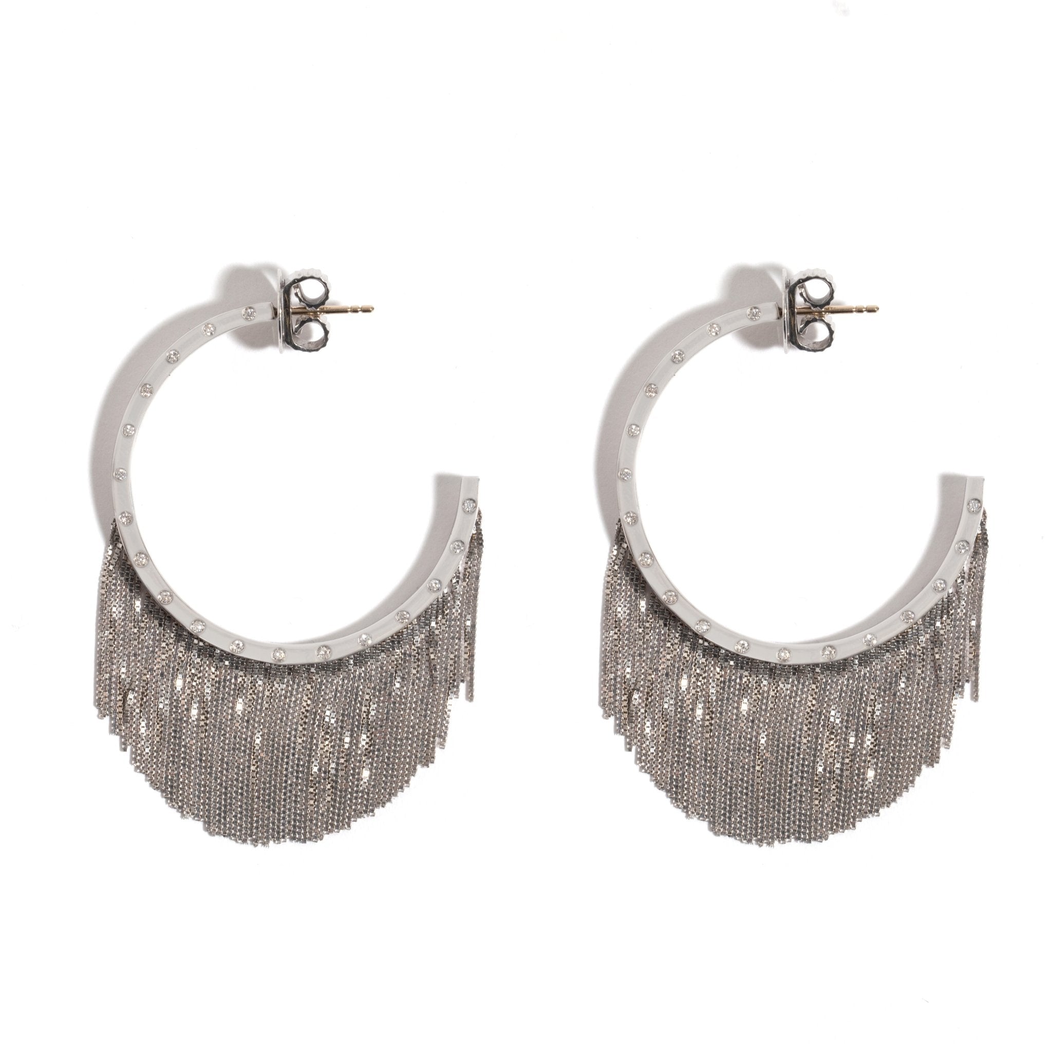 Argola Power Fringe New Vintage | Ouro Branco 18K com Diamantes - Jack Vartanian - Alta Joalheria