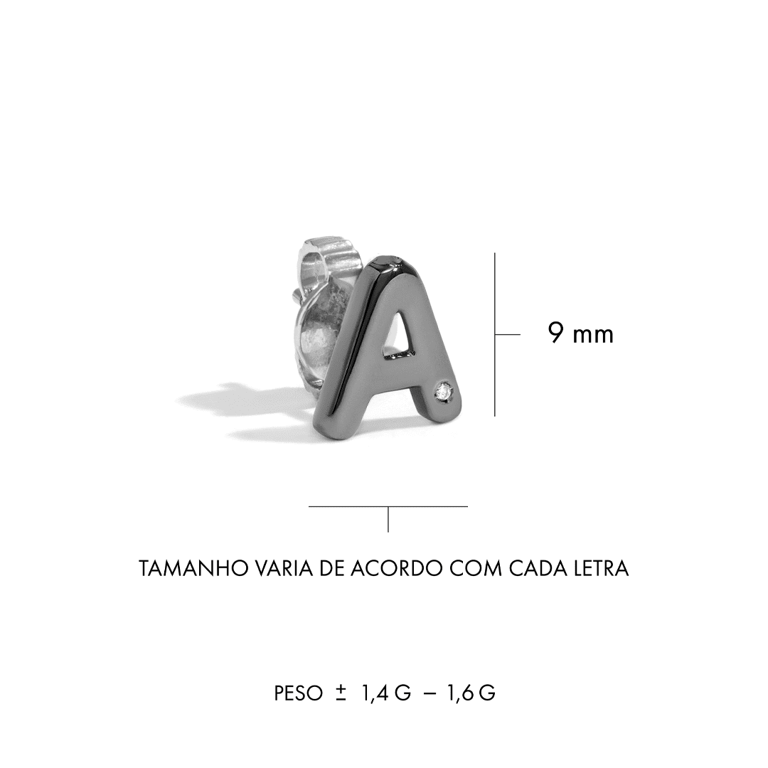 Brinco Você - UNITÁRIO | Ouro Branco 18K com Ródio Negro e Diamante - Jack Vartanian - Letras