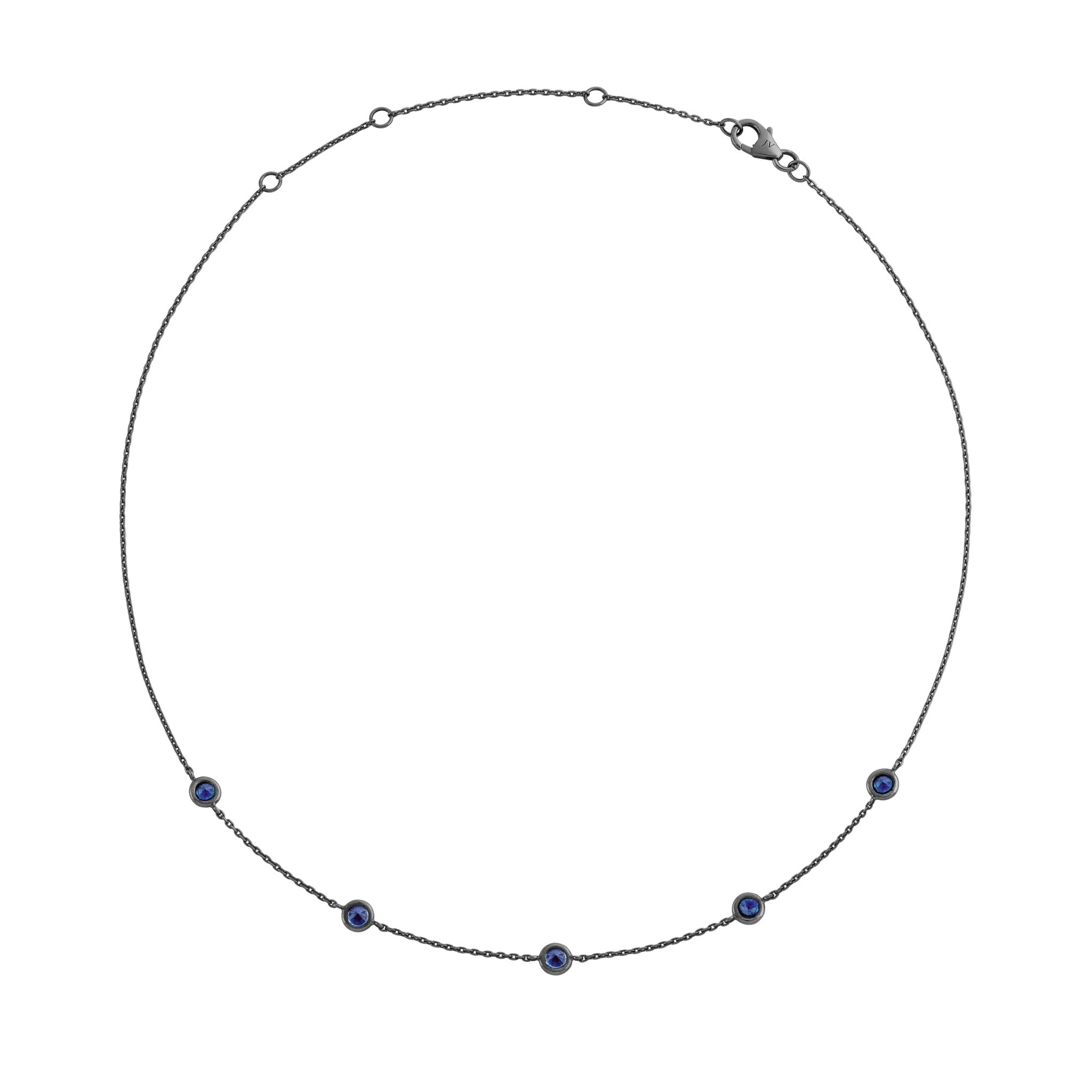 Colar Choker De Ouro Branco 18K Com Ródio Negro E Safira - Jack Vartanian - Choker E Aro