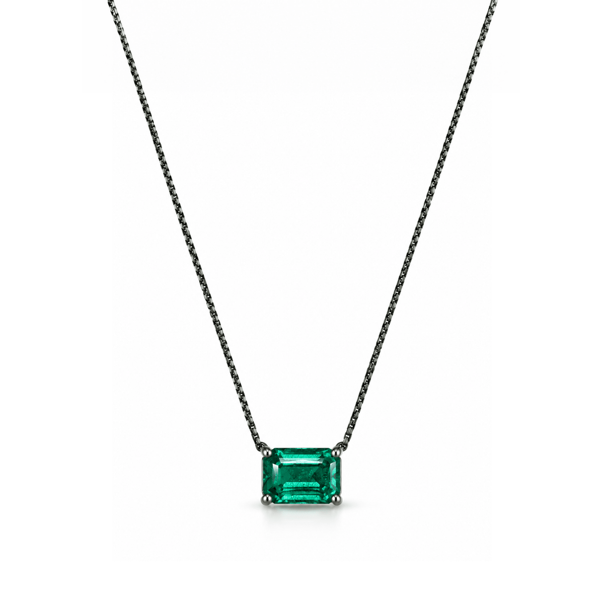 Colar Especial Solitário | Ouro Branco 18K com Ródio Negro e Esmeralda - Jack Vartanian - Alta Joalheria