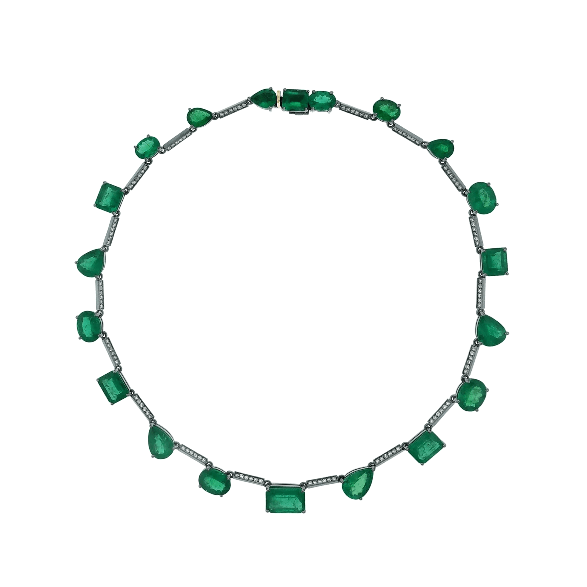 Colar Life Style Riviera Style | Ouro Branco 18K com Ródio Negro, Esmeraldas e Diamantes - Jack Vartanian - Riviera