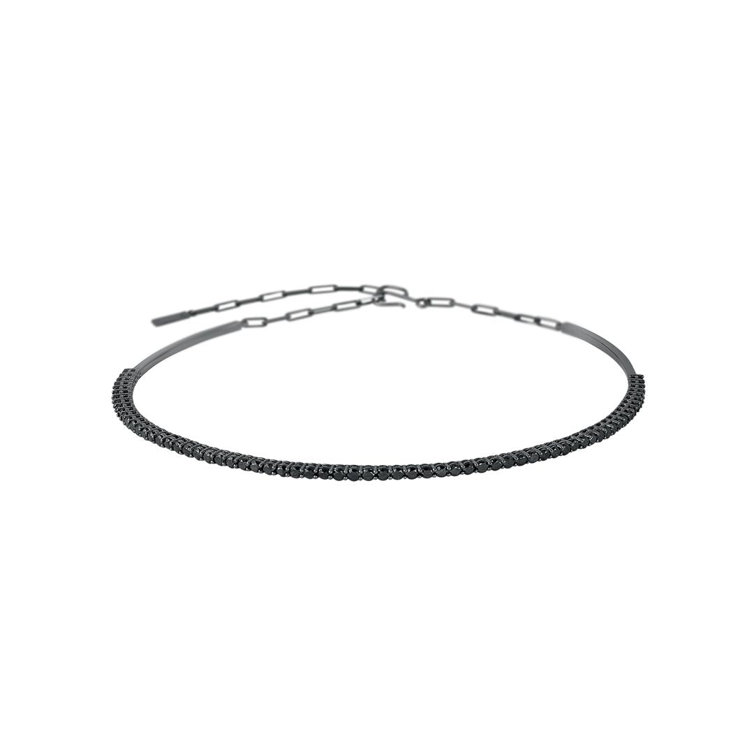 Colar Voyeur De Ouro Branco 18K Com Ródio Negro E Diamante Negro - Jack Vartanian - Choker E Aro