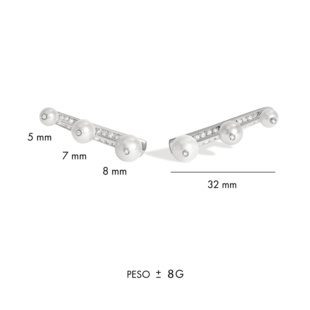 EARCUFF SHINE PÉROLAS TRIPLO | OURO BRANCO 18K COM DIAMANTES - Jack Vartanian - Ear Cuffs